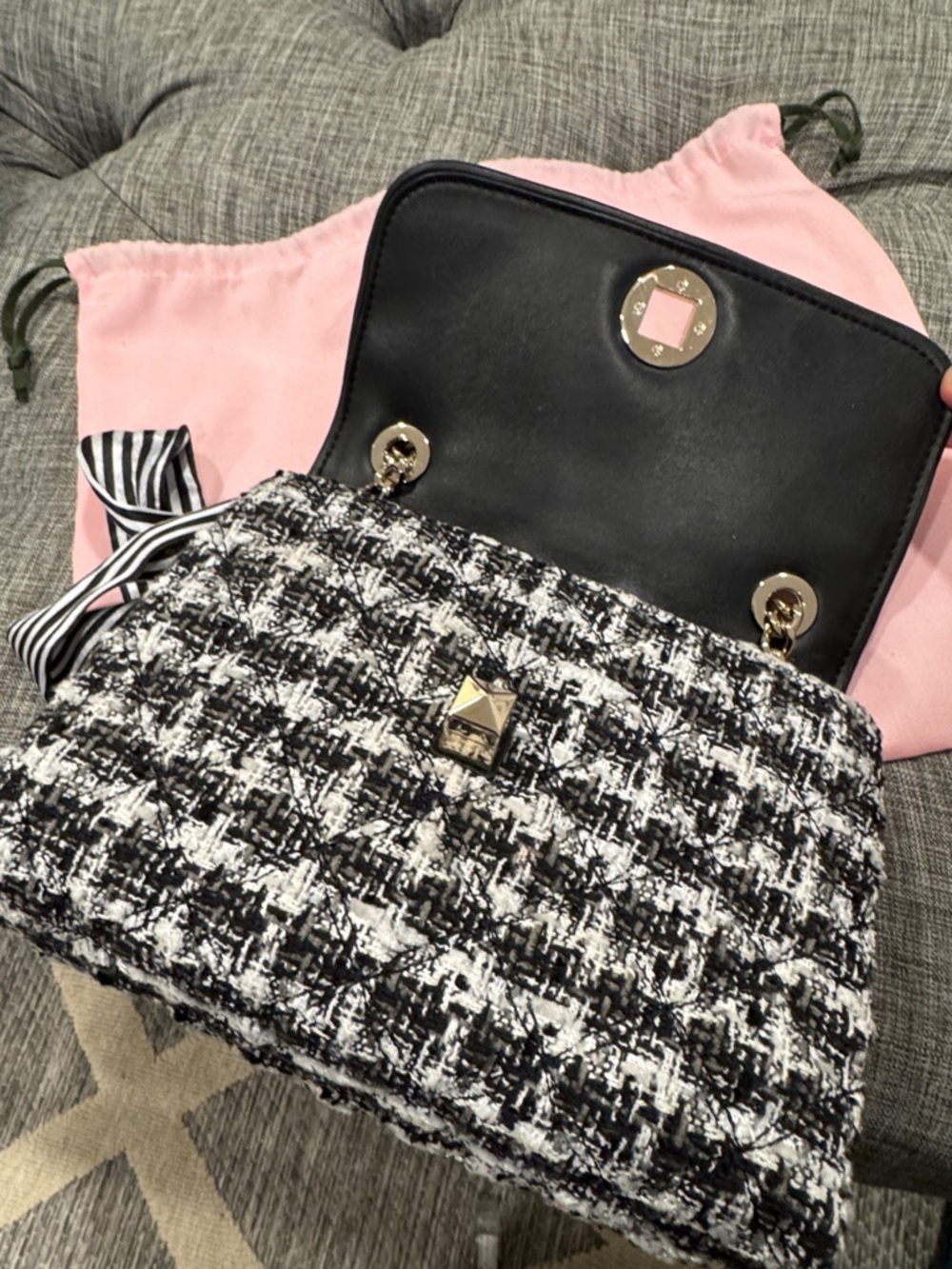 Kate Spade Bag Natalia Black & White Tweed Convertible Shoulder Crossbody Bag - Picture 12 of 17